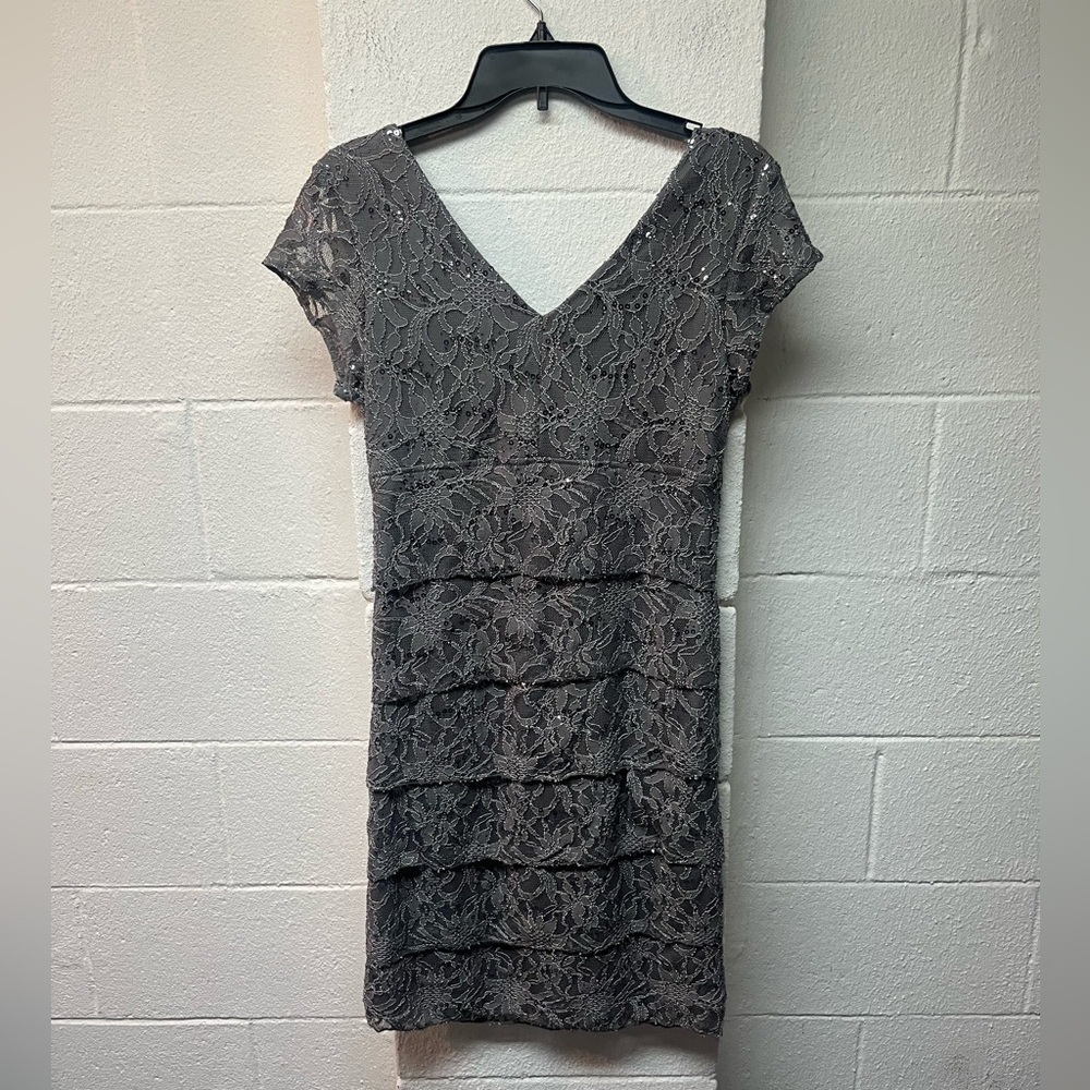 Scarlett Charcoal Lace Mini Dress. 10 - Picture 4 of 5